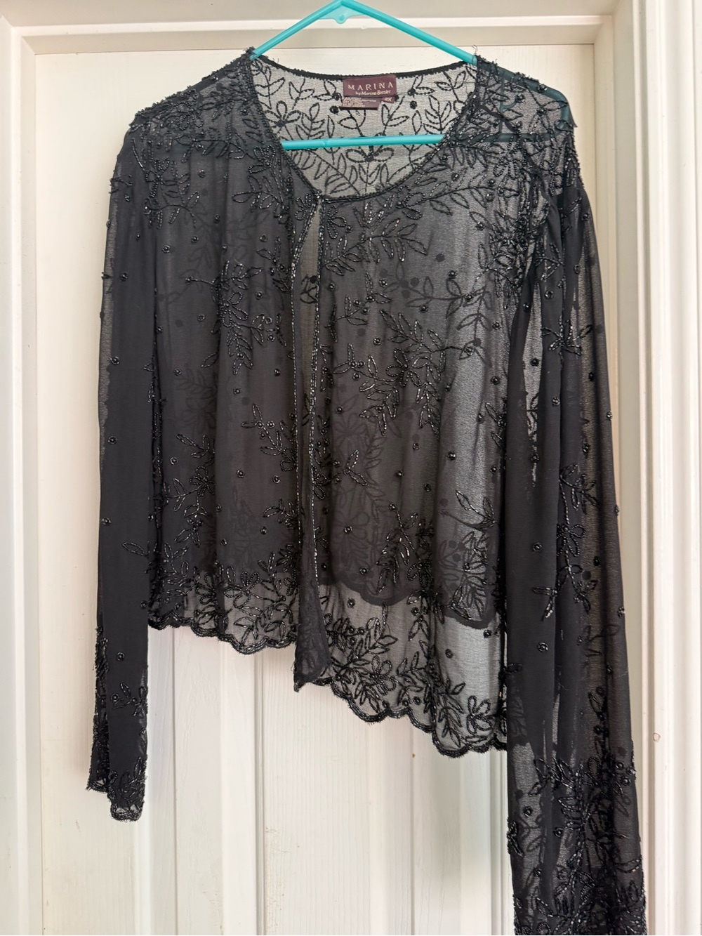 MARINA Black Beaded Sheer Embroidered Blouse